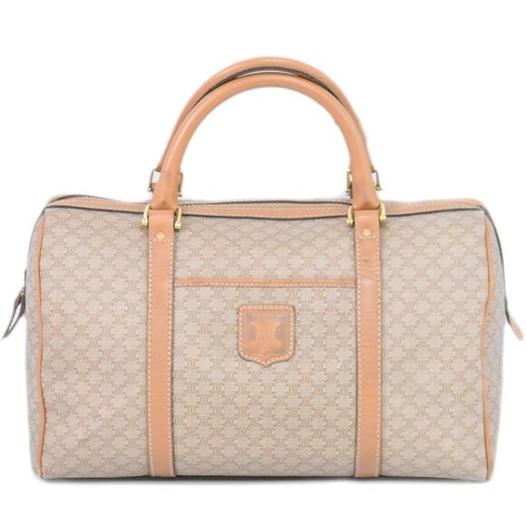 CELINE Macadam PVC Boston Handbag Beige Brown Gold